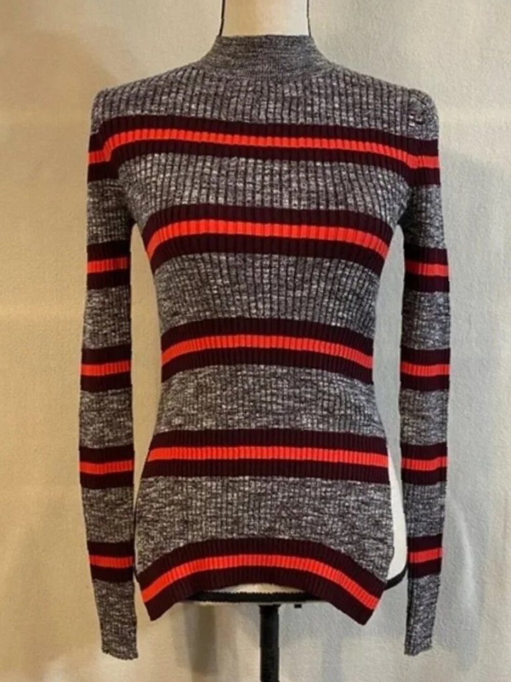 Proenza Schouler White Label marled striped mockneck ribbed long sleeve sweater